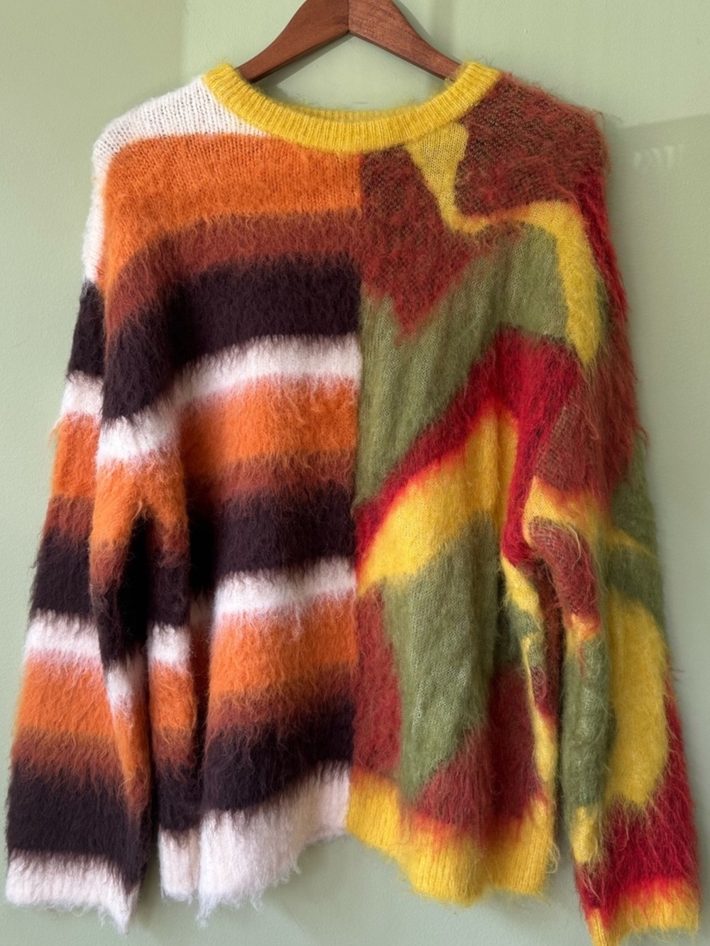 Zara NWOT Multicoloured Oversized Brushed-Effect Jacquard Knit Fuzzy Sweater